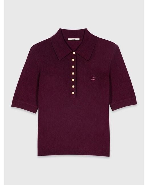 Maje Blue Polo Collar Sweater