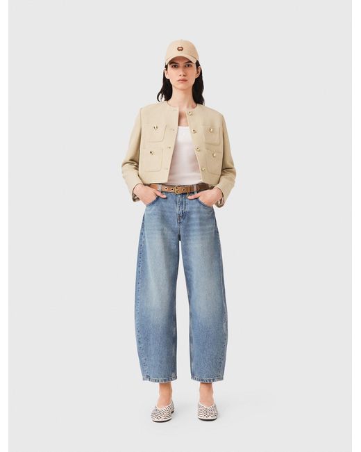 Maje Blue Short Linen Blend Jacket