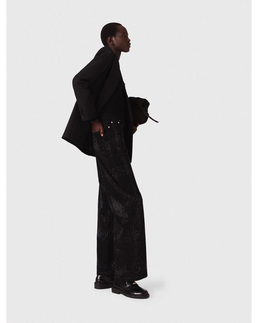 Maje Black Wide-Leg Rhinestone Jeans