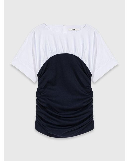 Maje Blue Pleated Jersey Top