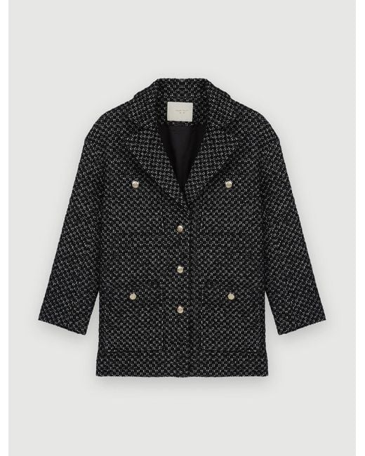 Manteau Façon Tweed Ceinturé Maje en coloris Noir | Lyst