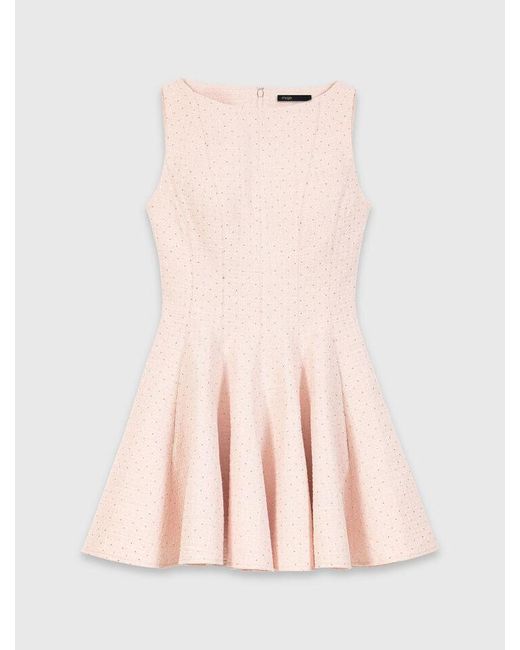 Maje White Short Flared Tweed Dress