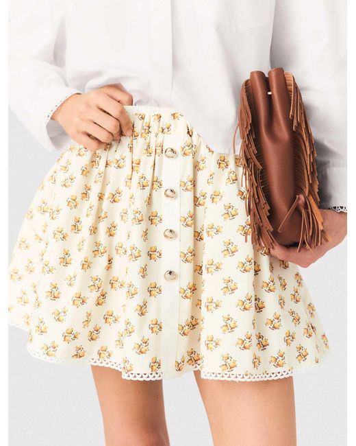 Maje White Printed Skirt With Rickrack Trim