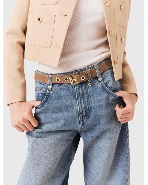 Maje White Leather Belt With Eyelets