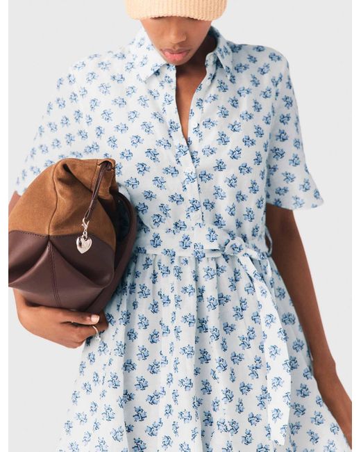 Maje White Short Patterned Linen-Blend Dress