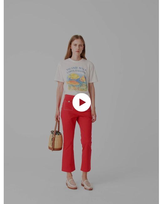 Maje Red Cotton Capri Trousers