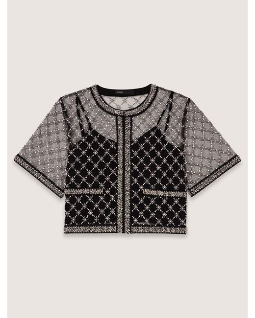 Maje Black Embroidered Tulle Top