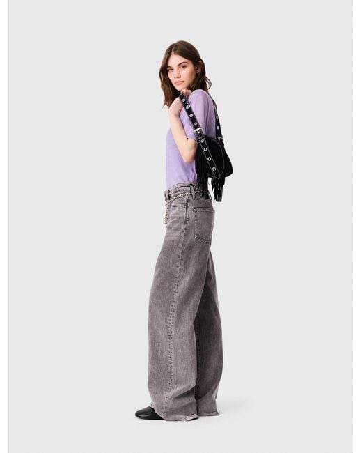 Maje White Wide-Leg Jeans With Chain-Link Belt