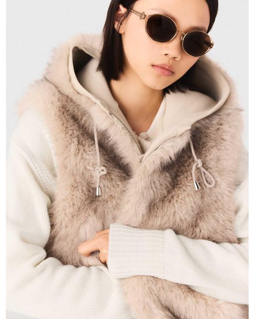 Maje Natural Short Faux Fur Jacket
