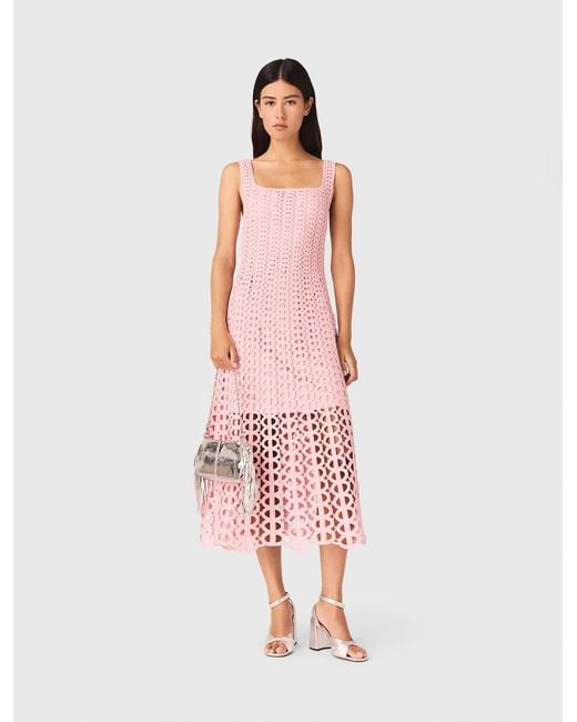 Maje Pink Rhinestone Crochet Midi Dress