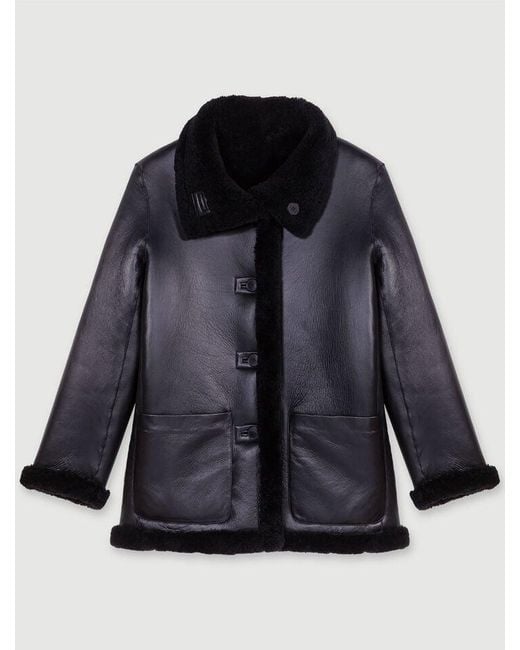 Maje Black Reversible Shearling-Lined Leather Coat