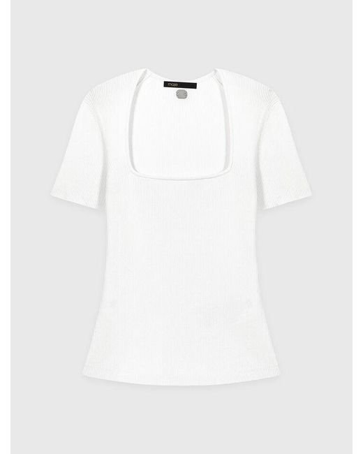Maje White Square-Neck Ribbed Jumper