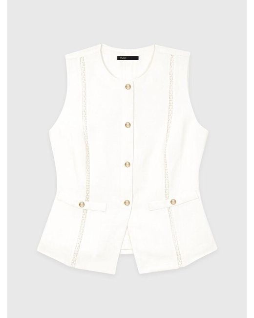 Maje Blue Embroidered Linen-Blend Jacket