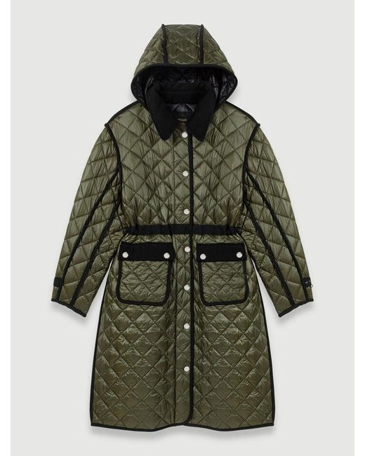 Maje Green Contrast Quilted Puffer Jacket