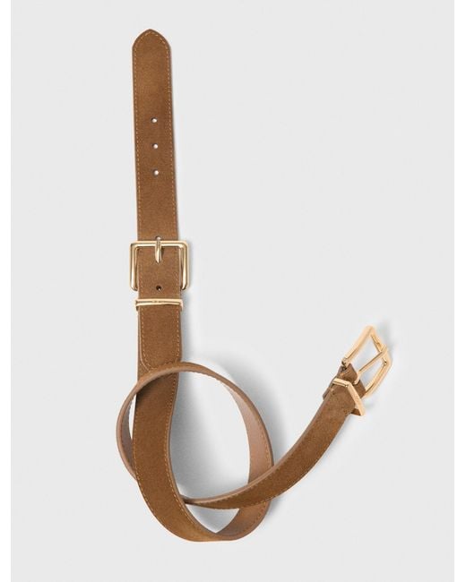 Maje White Double Buckle Suede Belt