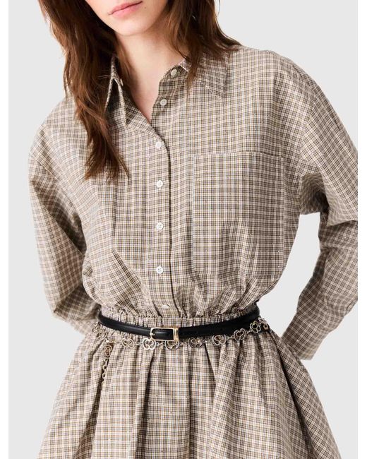 Maje White Short Rhinestone Checked Dress