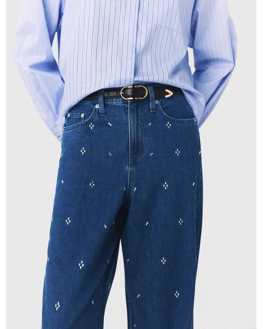 Maje Blue Wide Jeans With Rhinestones