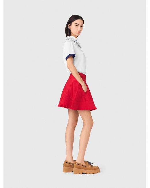 Maje Red Compact Knit Short Skirt