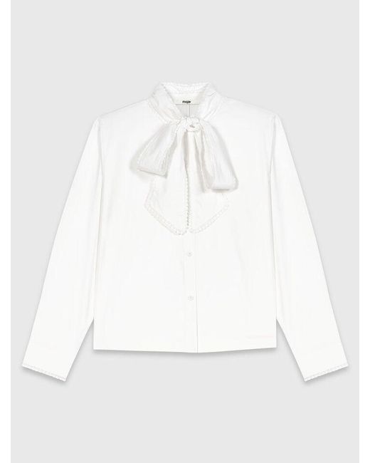 Maje Blue Shirt With Removable Pussy Bow