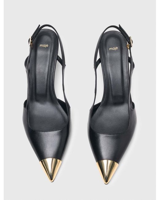 Maje White Smooth Leather Slingback Pumps