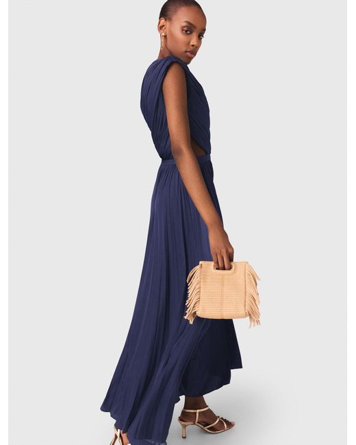 Maje Blue Asymmetrical Pleated Maxi Dress