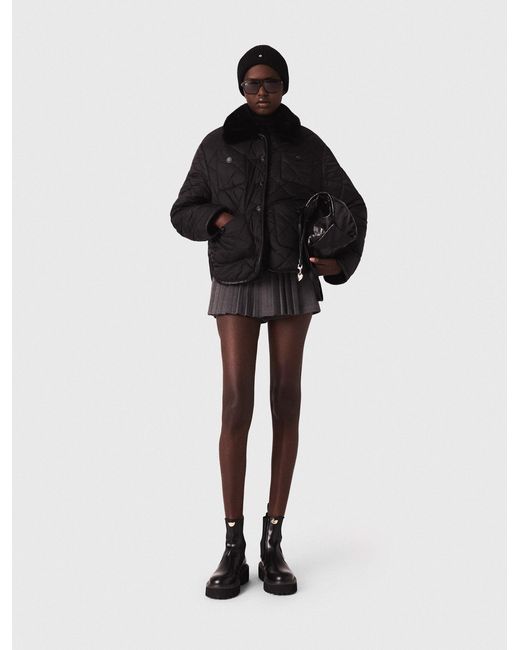 Maje Black Reversible Sequin Puffer Jacket