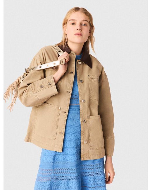 Maje Blue Denim Jacket With Pleated Back