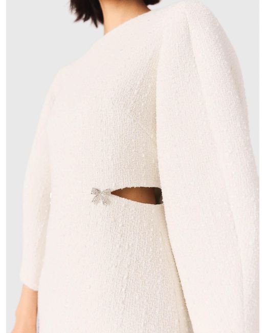 Maje White Short Balloon-Sleeve Tweed Dress