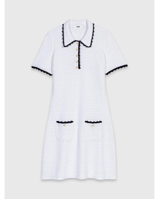 Maje White Knit Polo Dress With Crochet
