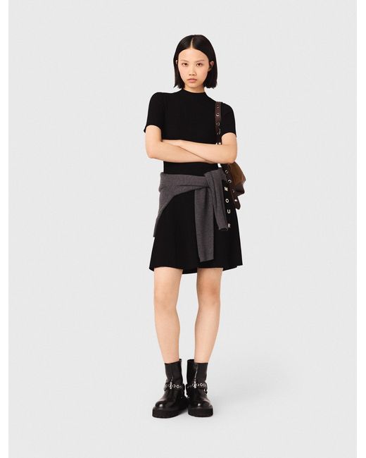 Maje Black Short Knit Button Dress