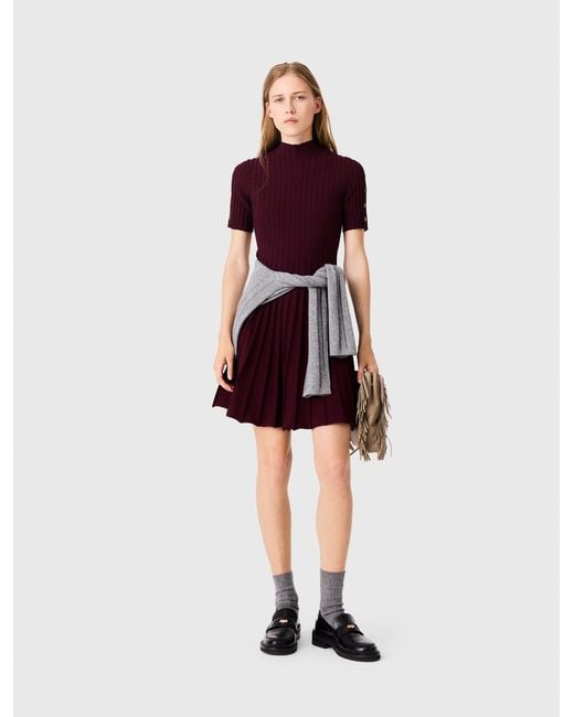 Maje Red High-Neck Short Skater Dress