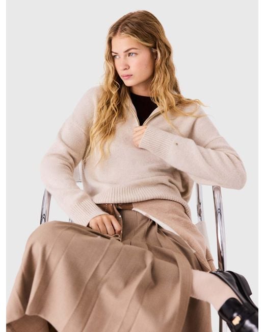 Maje White Zip-Neck Cashmere Sweater