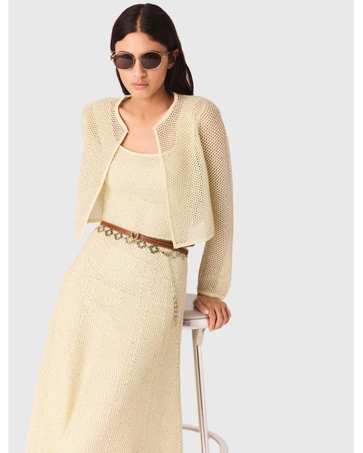 Maje Natural Rhinestone Knit Cardigan
