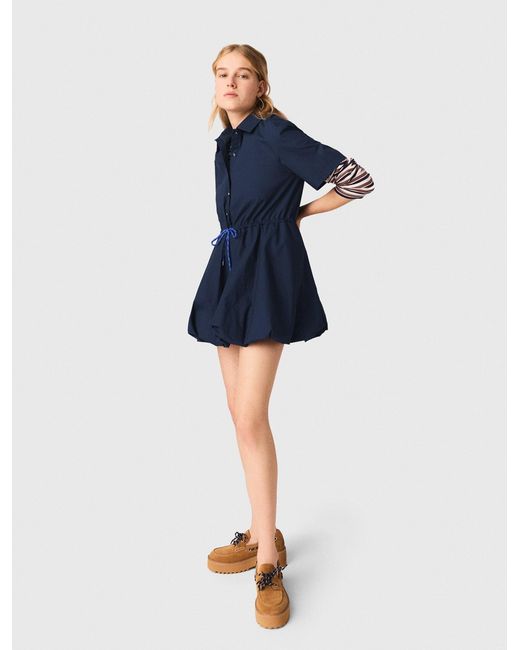 Maje Blue Short-Sleeved Cotton Bubble Dress