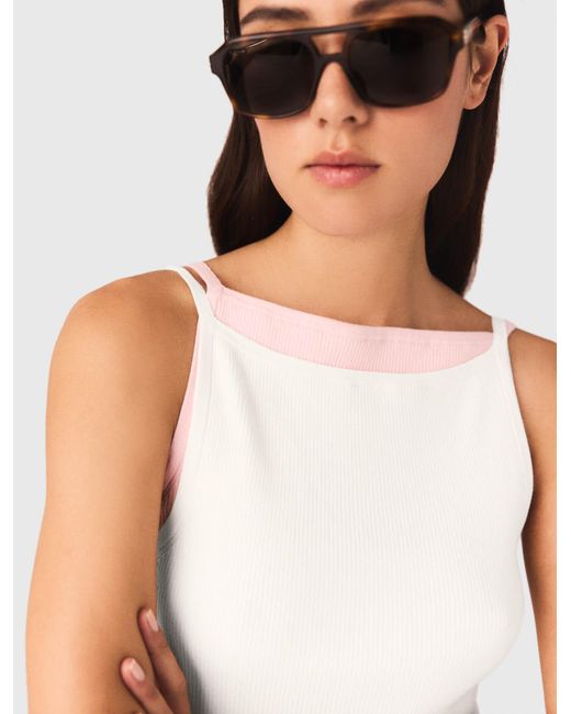 Maje White High Straight-Neck Top