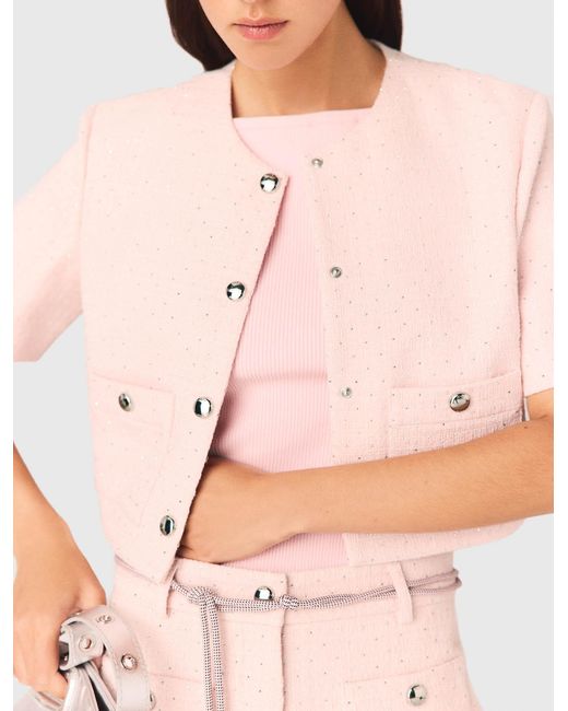 Maje White Short-Sleeved Tweed Jacket