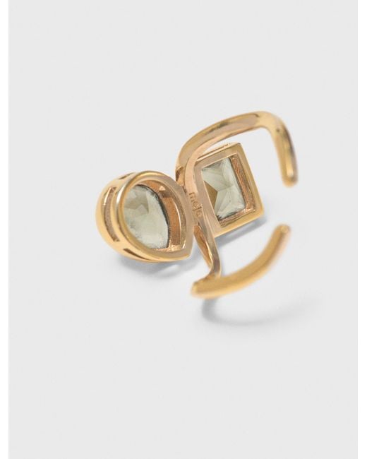 Maje White Asymmetrischer Ring Mit Strasssteinen