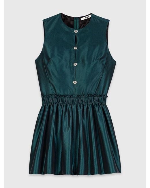 Maje Blue Satin Jumpsuit With Jewel Buttons