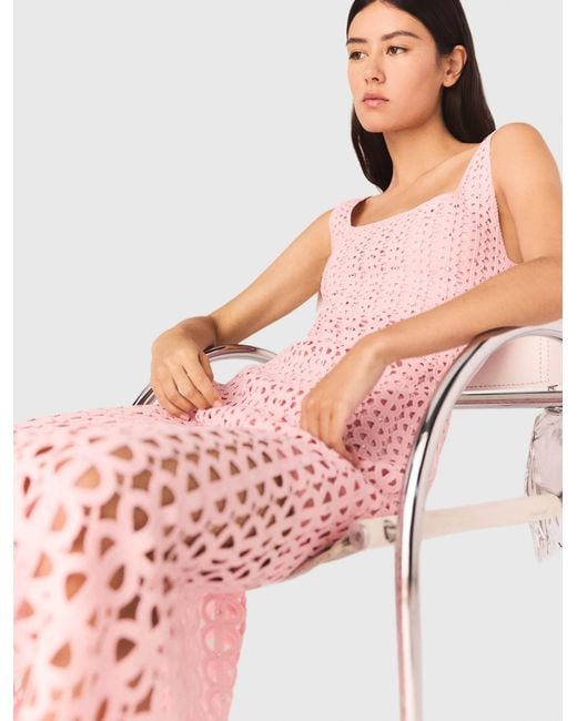 Maje Pink Rhinestone Crochet Midi Dress