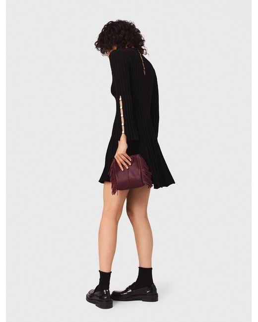 Maje Blue High-Neck Short Skater Dress