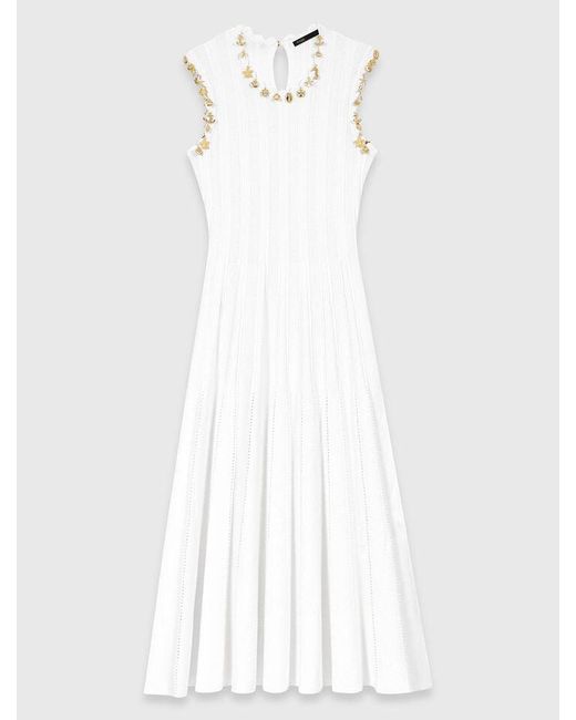 Maje White Knit Dress With Jewellery