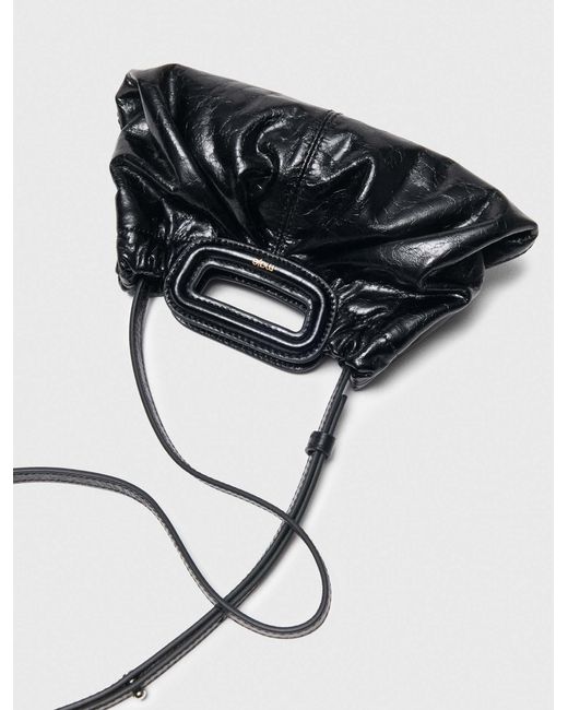 Maje Black Milpli Mini Crackled Leather Clutch