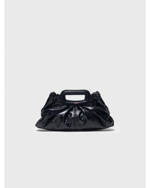 Maje Black Milpli Mini Crackled Leather Clutch