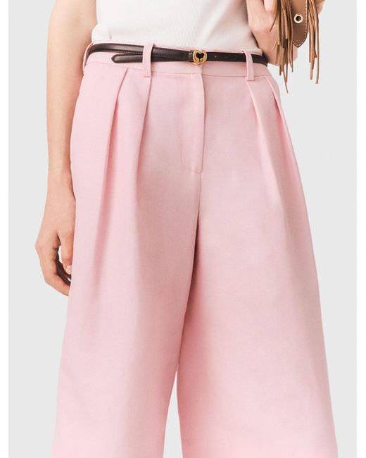 Maje Pink Pleated Linen Blend Bermuda Shorts