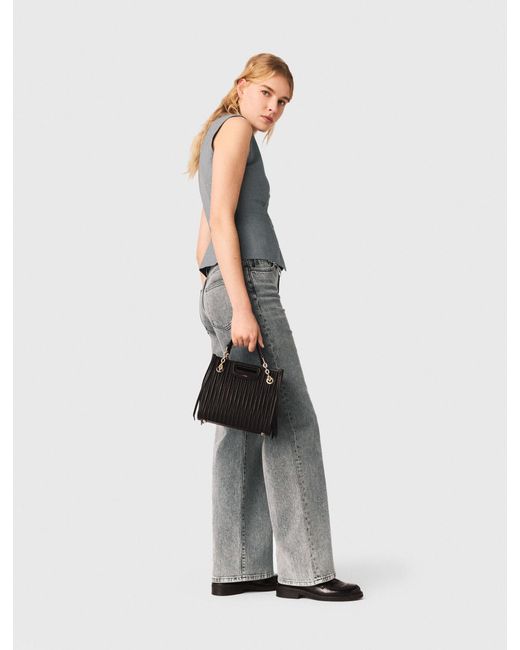 Maje Blue Mini-Einkaufstasche Aus Gestepptem Leder