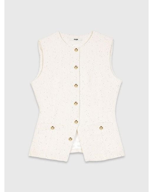 Maje White Long Tweed Jacket