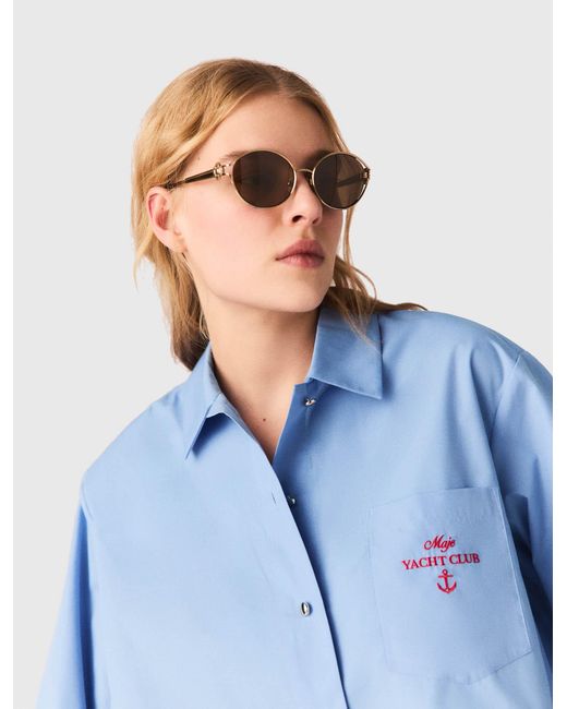 Maje Blue Pleated Back Embroidered Shirt