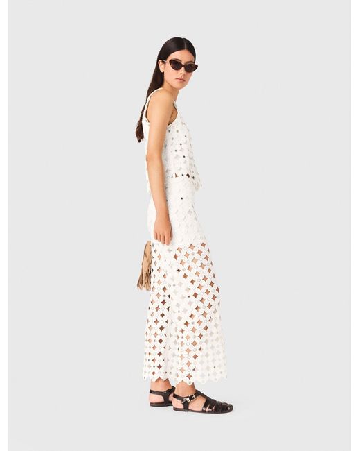 Maje White Crochet Trousers With Mirrors