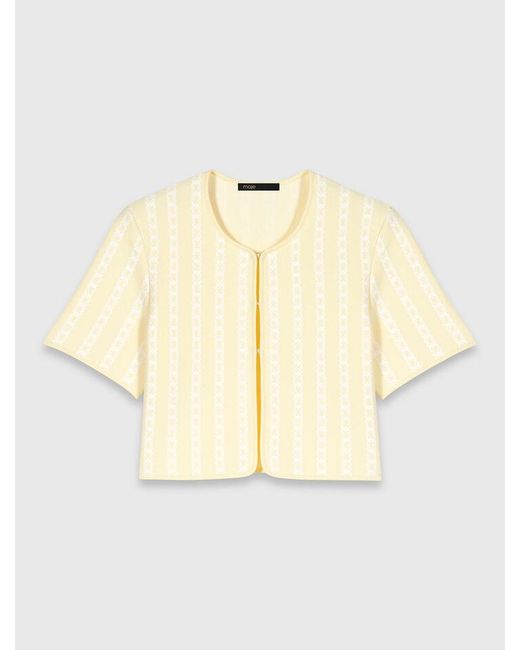 Maje Natural Cropped Fancy Knit Cardigan