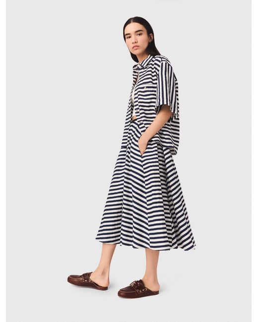 Maje White Linen-Blend Midi Skirt